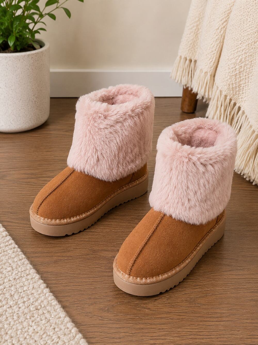 NWOT Women’s Faux Fur Winter Boots Camel Taupe EU 37 US 6.5-7 Cozy Warm Boot